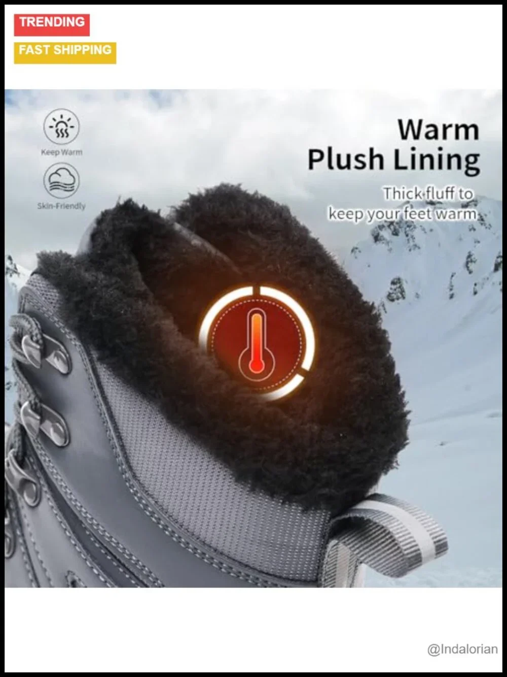 Men's Waterproof Mid Calf Winter Hiking Boot with Fur Lining
